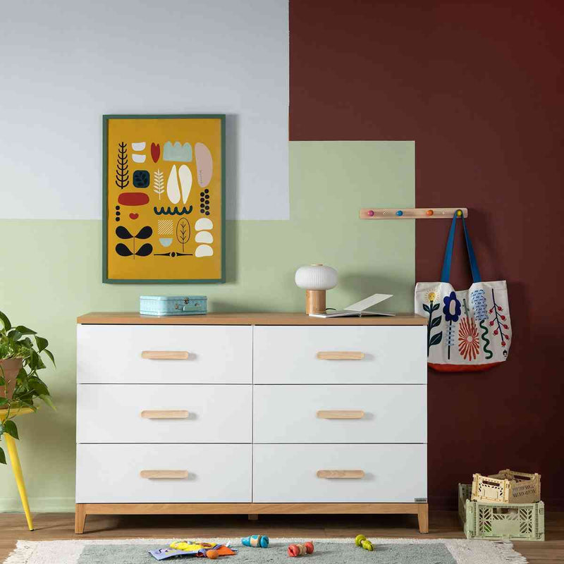 DaDaDa Lala Big 6-Drawer Dresser, White / Red Oak, 7290019952053 -- ANB Baby