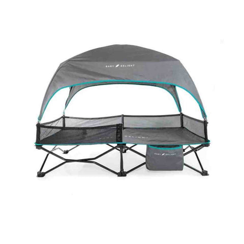 Go With Me Bungalow Deluxe Portable Travel Cot, Grey/Teal, 819956000770 - ANB Baby