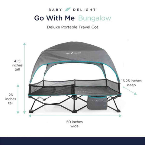 Go With Me Bungalow Deluxe Portable Travel Cot, Grey/Teal, 819956000770 - ANB Baby