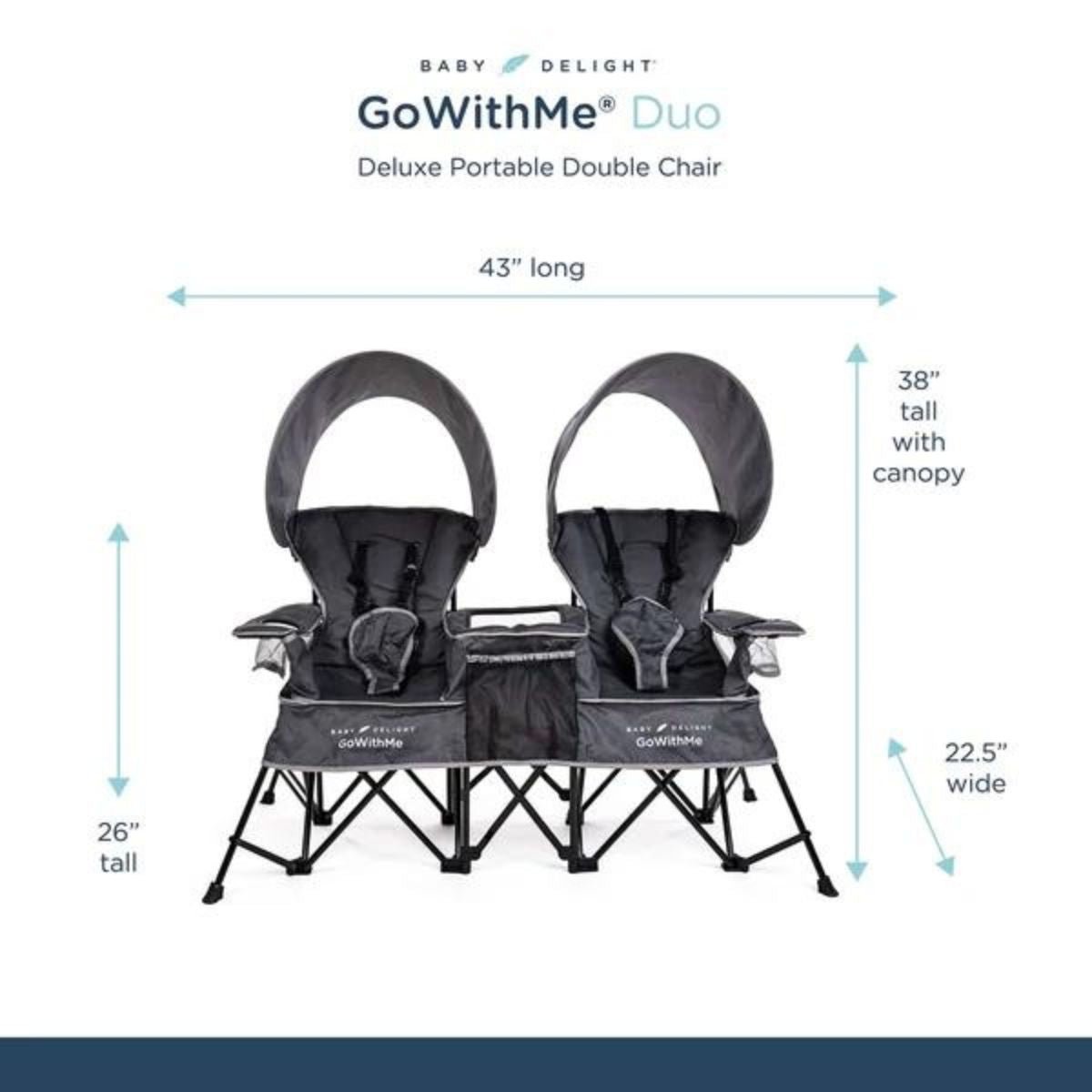 Go With Me Duo Deluxe Portable Double Chair, Grey, 819956001401 - ANB Baby