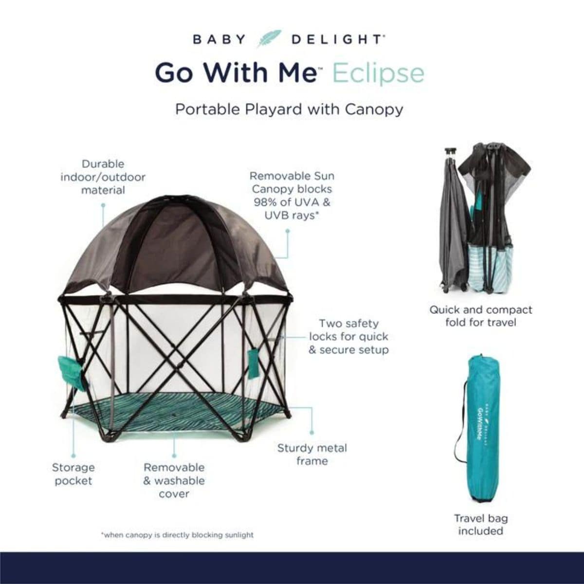 Go With Me Eclipse Portable Playard with Canopy, Watercolor Stripe, 819956000626 - ANB Baby