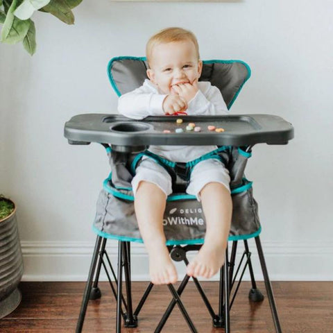 Go With Me Uplift Deluxe Portable High Chair, Grey / Teal, 819956000527 - ANB Baby