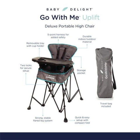 Go With Me Uplift Deluxe Portable High Chair, Grey / Teal, 819956000527 - ANB Baby