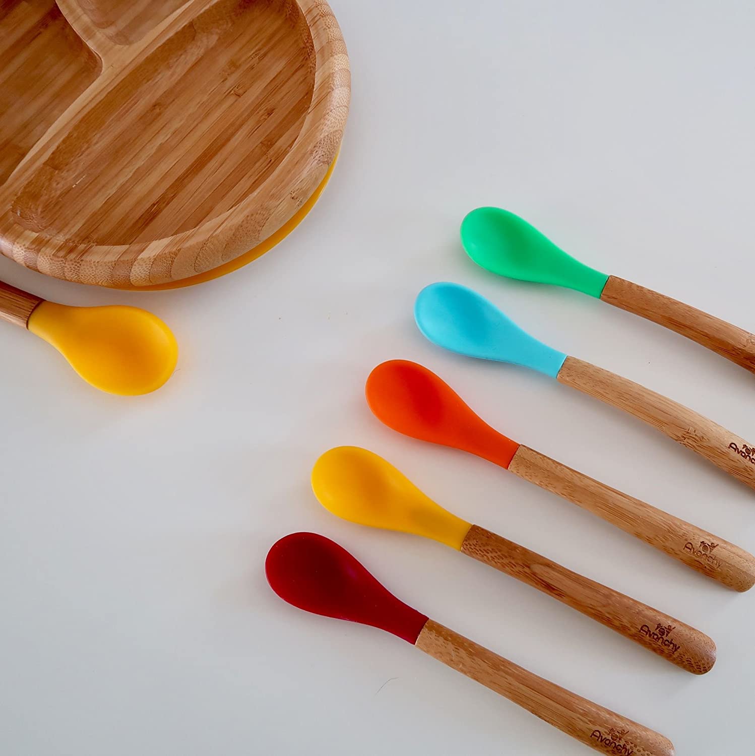 AVANCHY Bamboo Infant Feeding Spoons 5 Pack - Multi Color, -- ANB Baby