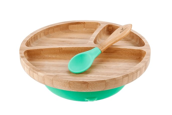 Avanchy Toddler Bamboo Stay Put Suction Plate + Spoon, -- ANB Baby