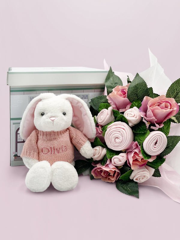 Babyblooms Hand Tied Baby Clothes Bouquet and Personalized Bunny, -- ANB Baby