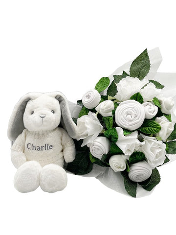 Babyblooms Hand Tied Baby Clothes Bouquet and Personalized Bunny, -- ANB Baby