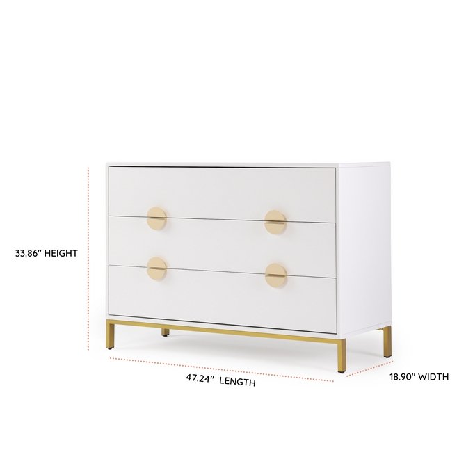 DaDaDa Chicago 3-Drawer Dresser, White / Gold, -- ANB Baby