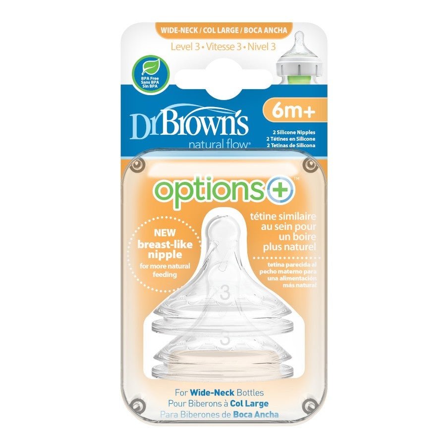 Dr. Brown's Different Levels Natural Silicone Nipple, Wide-Neck 2-Pack, -- ANB Baby