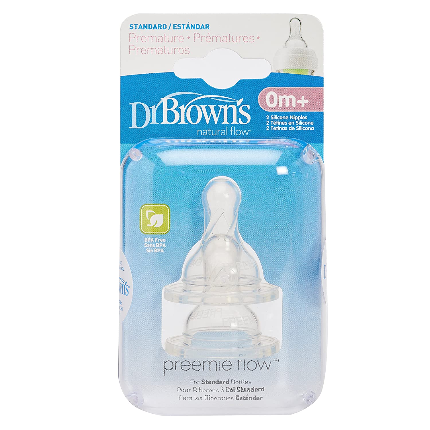 Dr. Brown's Preemie Flow Silicone Narrow Nipple, 2-Pack, -- ANB Baby