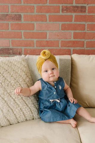 Golden Dot Lane Ribbed Velvet Bun Baby Turban, -- ANB Baby