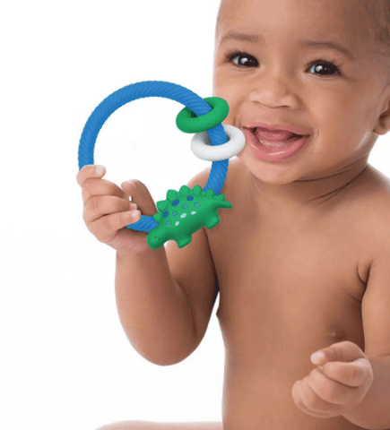 Itzy Ritzy Silicone Teether with Rattle, Dinosaur, -- ANB Baby