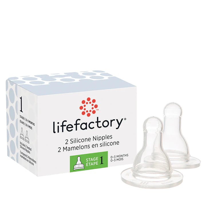 Lifefactory Stage 1 Baby Bottle Nipple for 4-Ounce and 9-Ounce, Clear, Pack of 2, -- ANB Baby