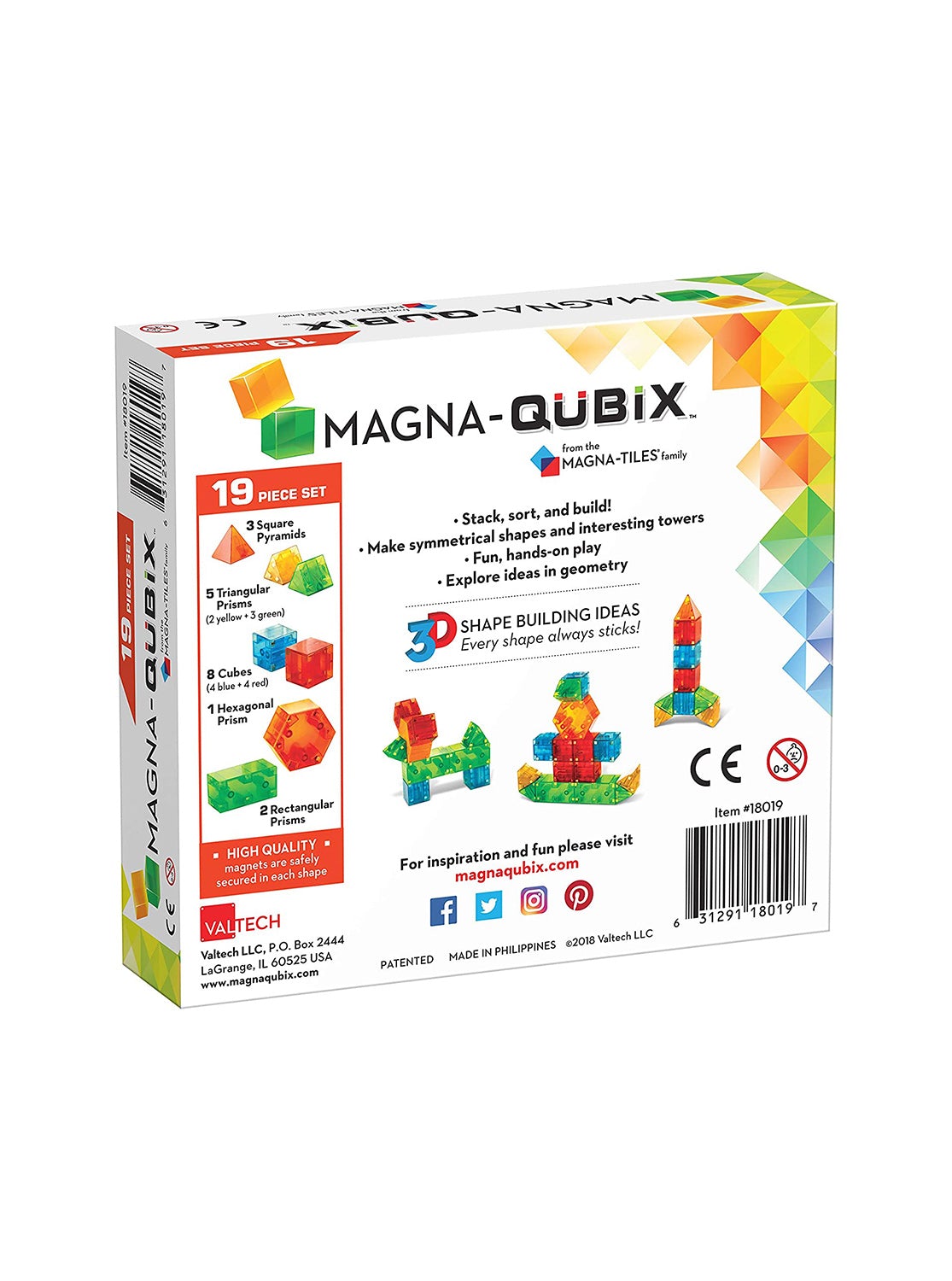 Magna-Qubix 3D Magnetic Building Blocks 19-Piece Set, -- ANB Baby