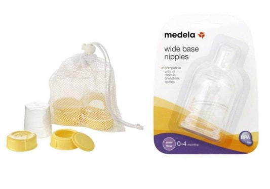 MEDELA Breast Milk Bottle Spare Parts with Three Medium-Flow Wide Base Nipples, -- ANB Baby