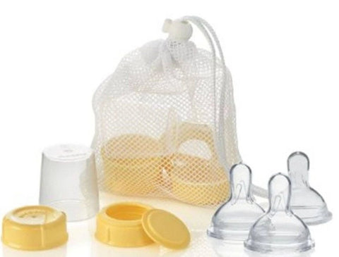 MEDELA Breast Milk Bottle Spare Parts with Three Medium-Flow Wide Base Nipples, -- ANB Baby