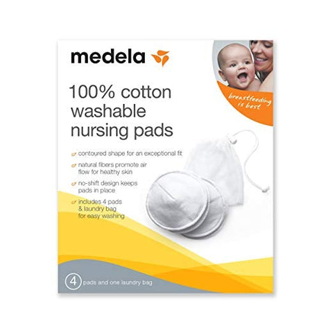 Medela Nursing Pads 100% Cotton Washable Bra Pads, 4 Count, -- ANB Baby