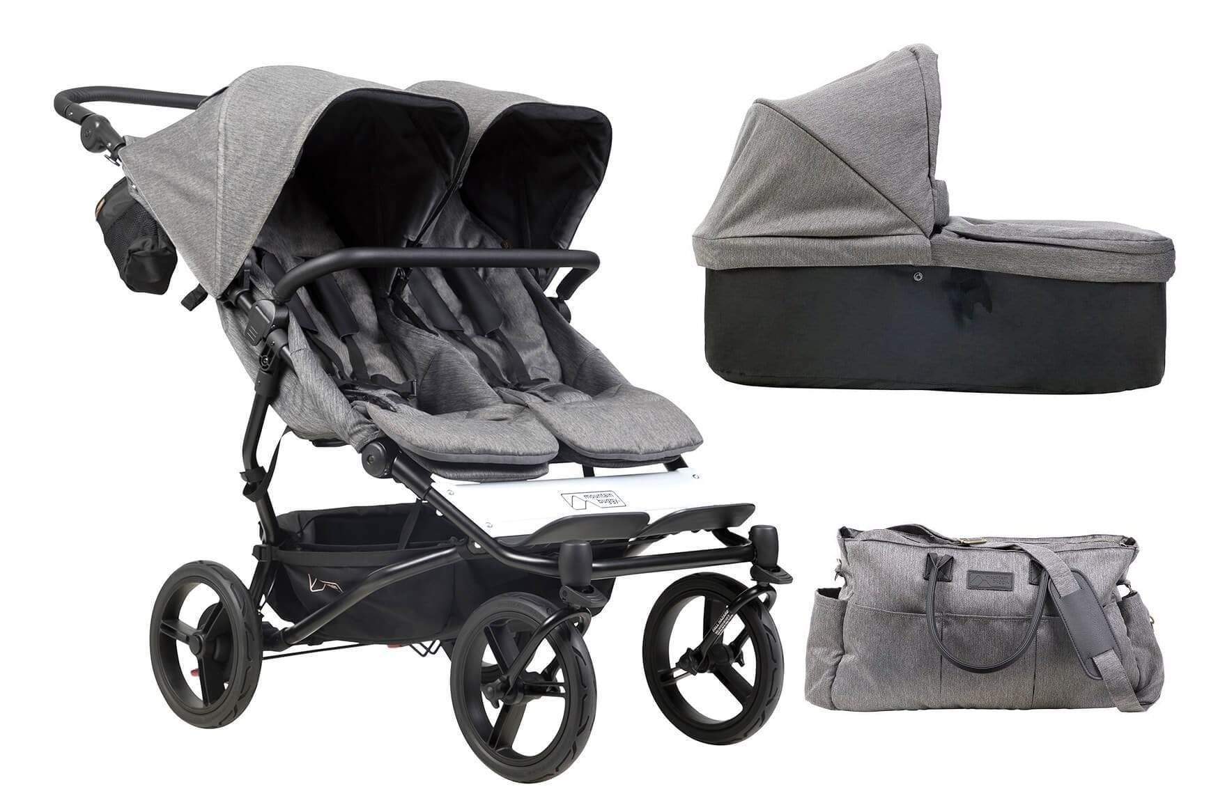 Mountain Buggy Duet Luxury with Double Satchel and Carrycot, Herringbone, -- ANB Baby