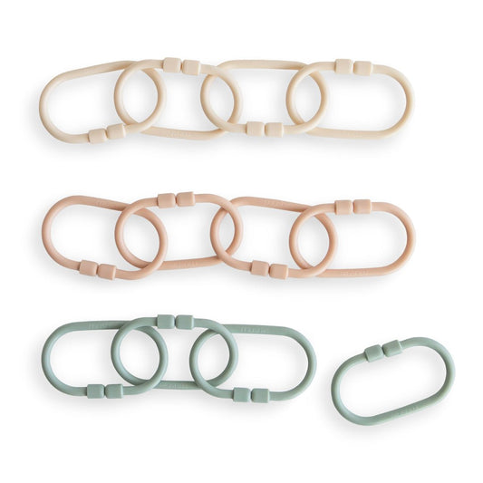 Mushie Chain Link Rings, Shifting Sand / Blush / Cambridge Blue, -- ANB Baby