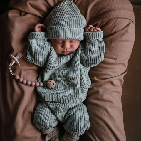 Mushie Chunky Knit Beanie, Light Mint, -- ANB Baby