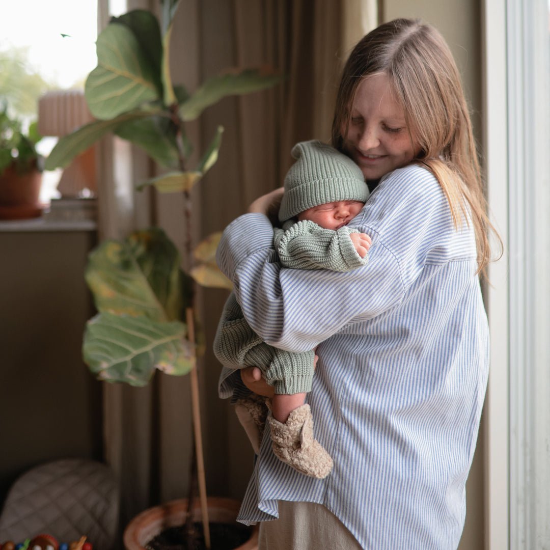 Mushie Chunky Knit Pants, Light Mint, -- ANB Baby