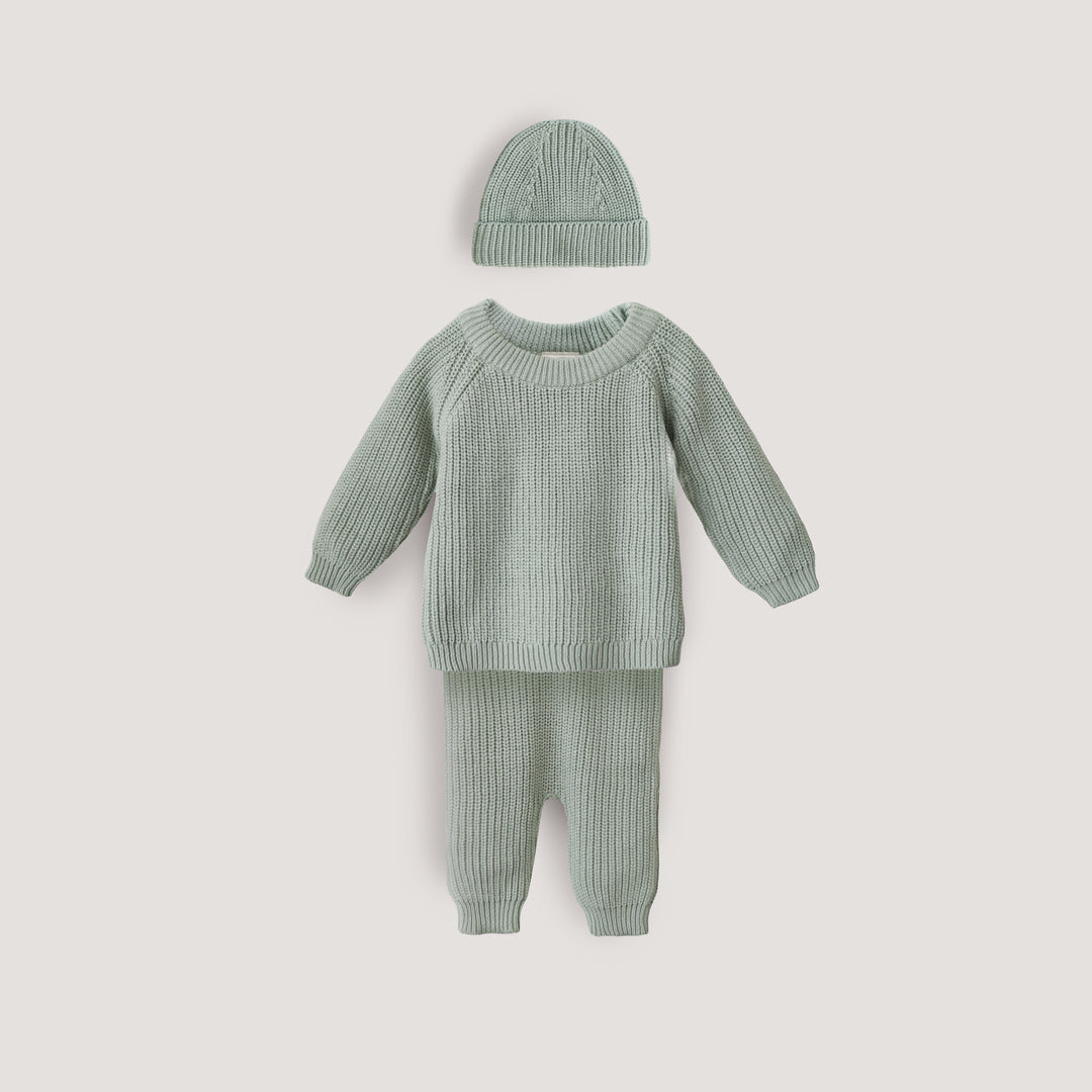 Mushie Chunky Knit Pants, Light Mint, -- ANB Baby