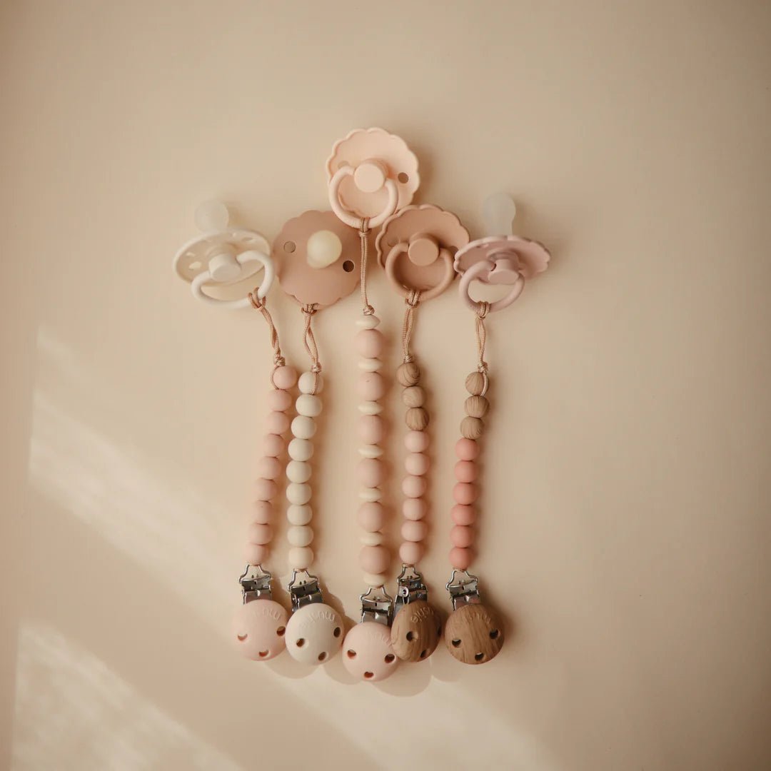 Mushie Luna Silicone Pacifier Clip, Blush, -- ANB Baby