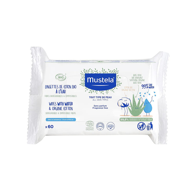 Mustela Organic Cotton Water Wipes, 60 Wipes, -- ANB Baby