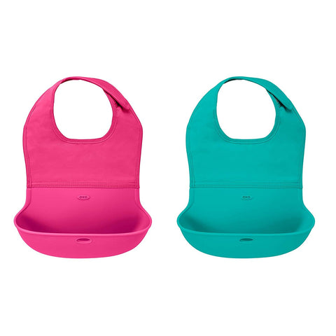 OXO TOT 2-Piece Waterproof Silicone Roll Up Bib with Comfort-Fit Fabric Neck, -- ANB Baby