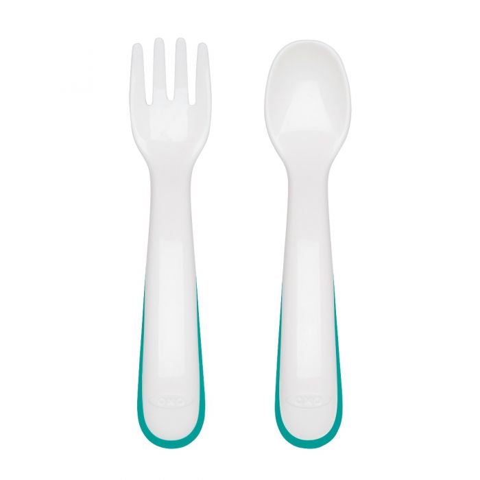 OXO TOT On-the-Go Plastic Fork and Spoon Set with Travel Case, -- ANB Baby